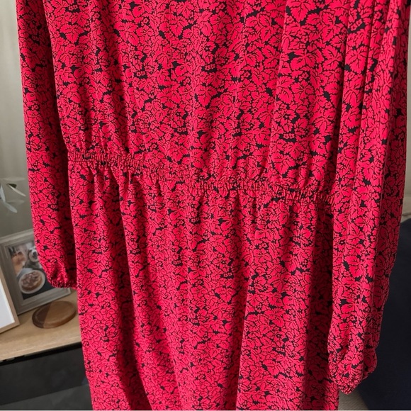 Gap Women’s Dress XXL Red/black Cottage Floral Elastic Waist Puff Sleeve V Neck - Picture 4 of 9
